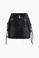 Jeans-Minirock mit Reißverschluss und Klapptasche